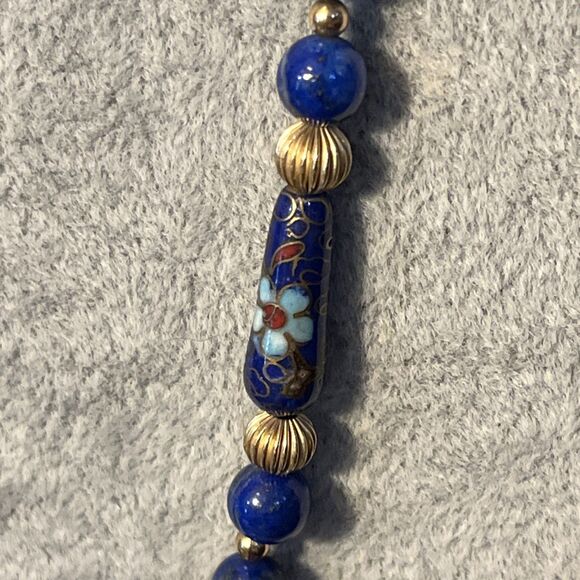 Vintage Lapis Lazuli & Cloisonné Beaded Necklace Unique Shaped 24” - Picture 11 of 13